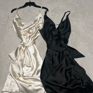 Black and Cream Backless Satin Dresses
